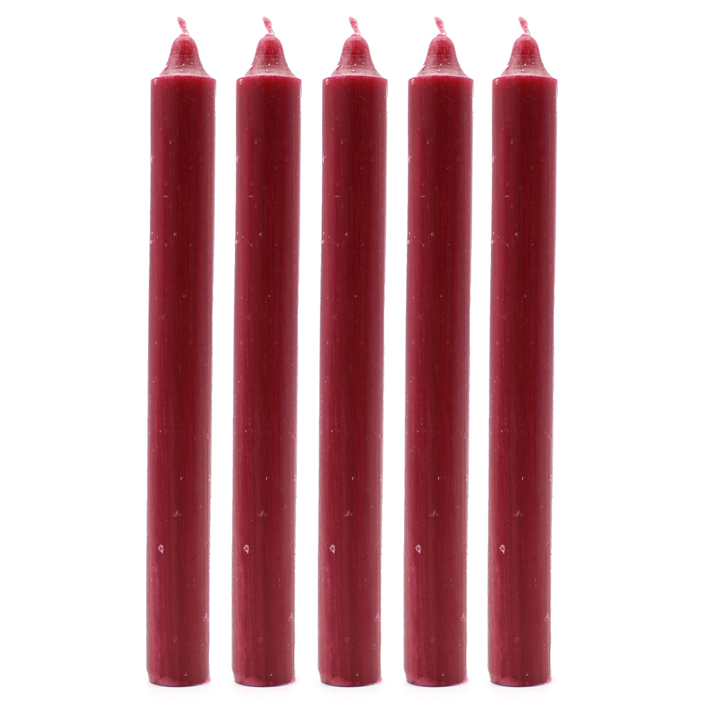 Ancient Wisdom Pack of 5 Solid Colour Dinner Candles - Rustic Burgundy