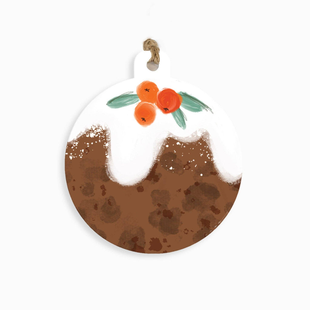 Decorative Christmas ornament resembling a traditional English Christmas pudding with oranges on top.