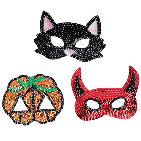 1 Pcs Gisela Graham Sequin Halloween Mask - Cat / Pumpkin / Devil
