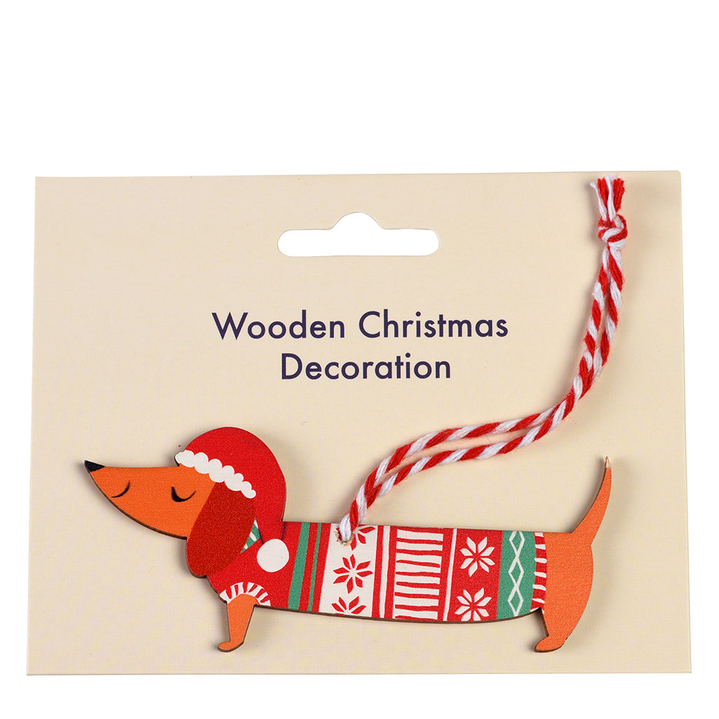 Rex London Wooden hanging Christmas Decoration - Sausage Dog