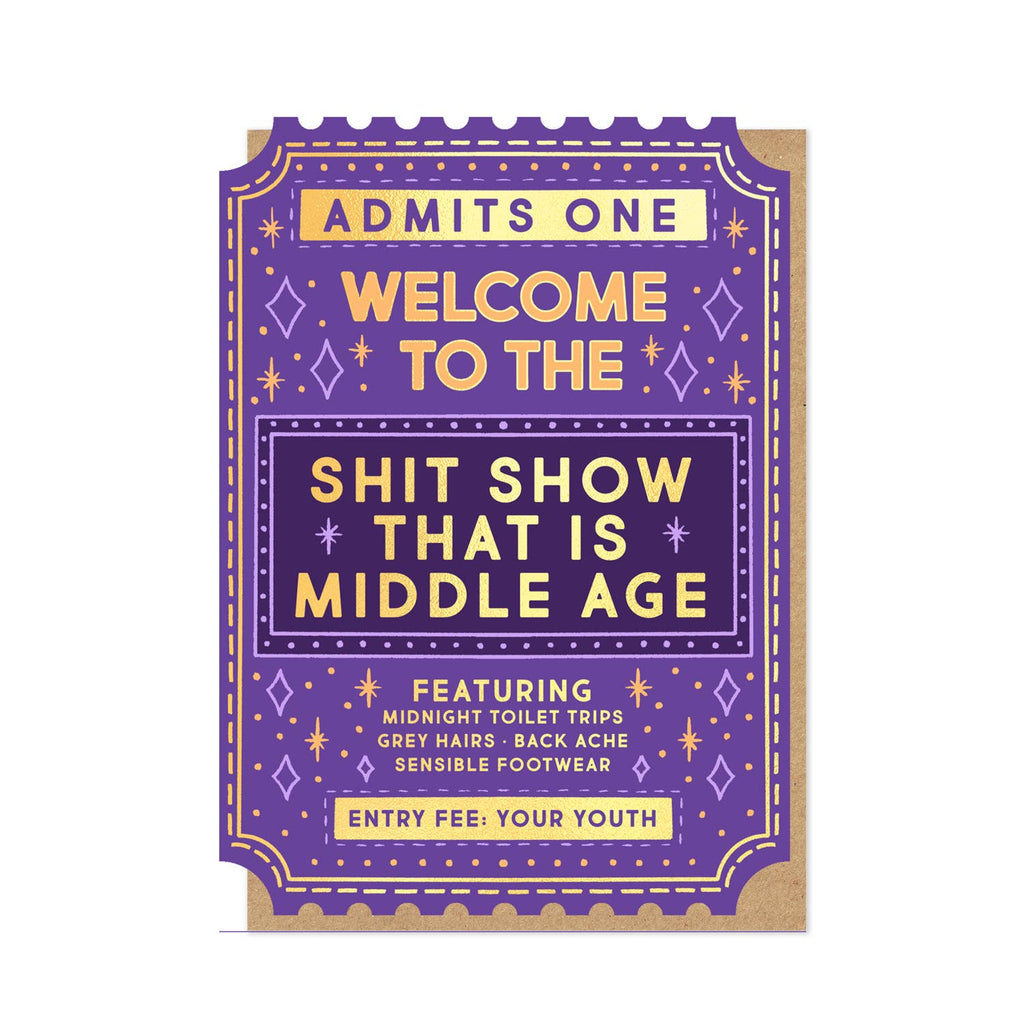 Stormy Knight Middle Age Birthday Card, Funny Card Vintage Ticket