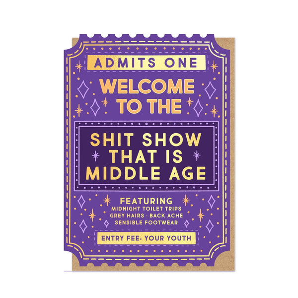 Stormy Knight Middle Age Birthday Card, Funny Card Vintage Ticket