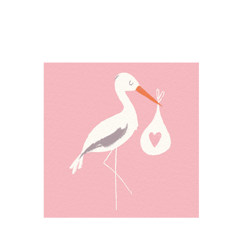 Rex London Greetings Card New Baby - Pink Stork