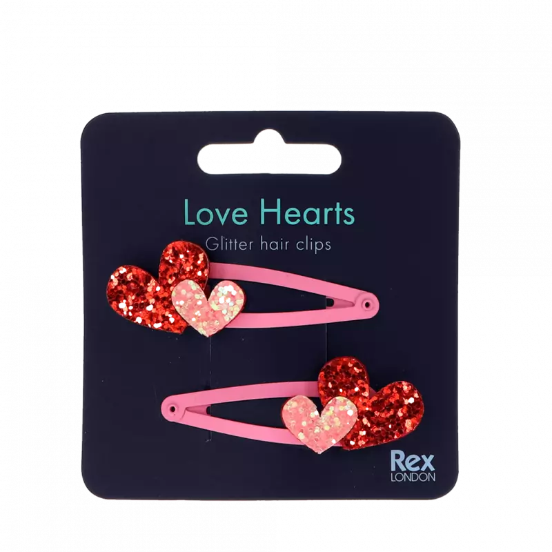 Rex London Love Hearts Glitter Hair Clips