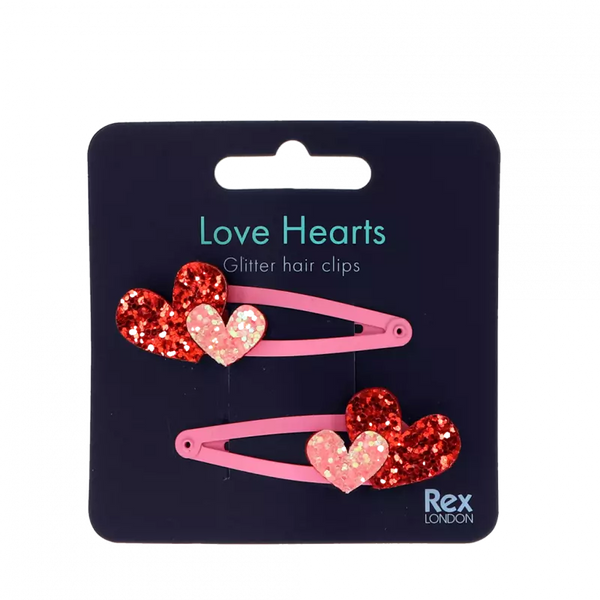 Rex London Love Hearts Glitter Hair Clips