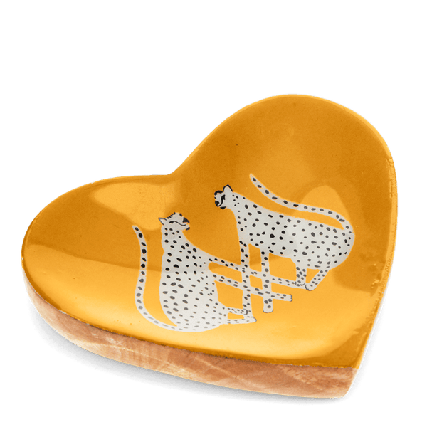 Rex London Wooden Heart-Shaped Trinket Dish - Leopards