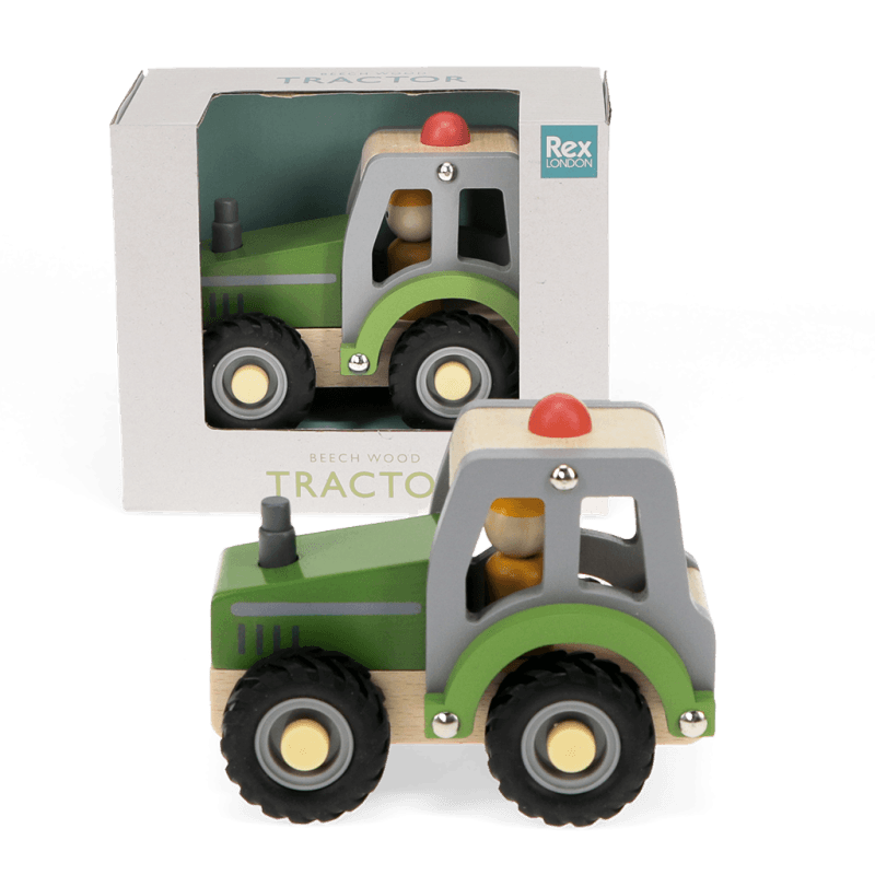 Rex London Wooden Push Along Vehicle Toy - Tractor Green