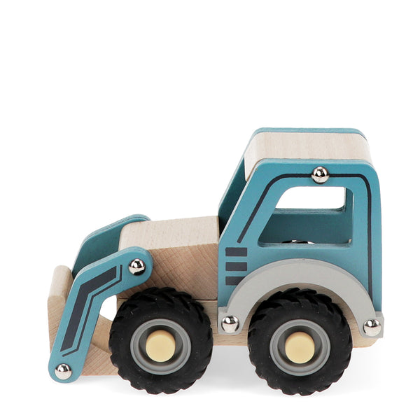 Rex London Wooden Push Along Vehicle Toy - Digger Truck Blue