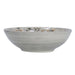 Gray ceramic bowl with floral patterns on a white background