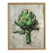 Framed artwork of a green artichoke on a textured beige background