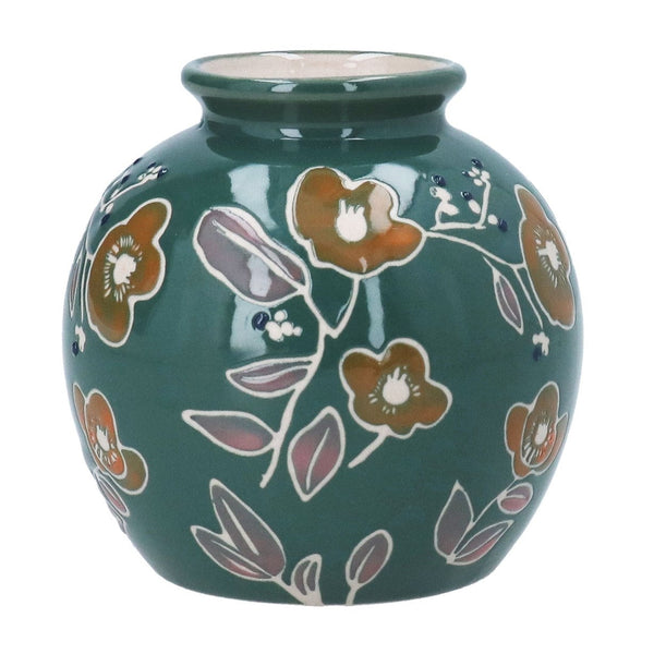 Gisela Graham Teal Floral Stoneware Ball Vase