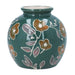 Gisela Graham Teal Floral Stoneware Ball Vase