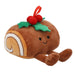 Plush toy resembling a Christmas pudding with a smiling face on a white background