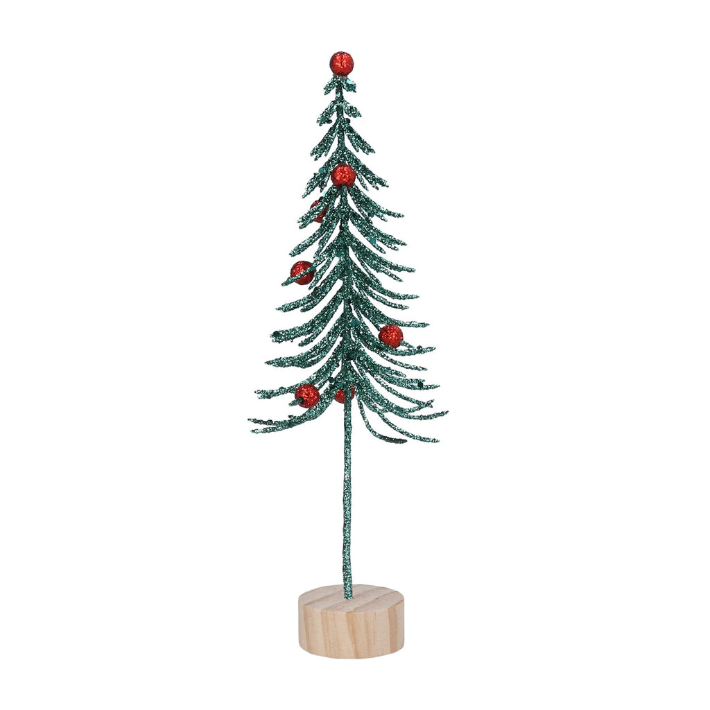 Gisela Graham Green Christmas Bristle Tree with Red Bells on Log