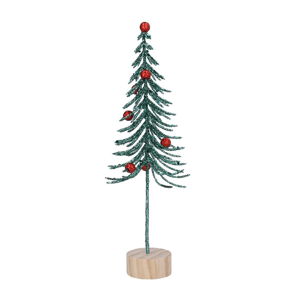 Gisela Graham Green Christmas Bristle Tree with Red Bells on Log