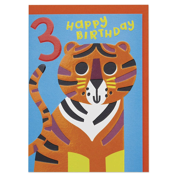 Raspberry Blossom Age 3 Card - Tiger Design