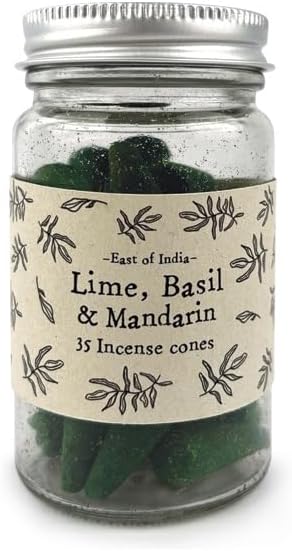 East of India Jar of Incense Cones - Lime, Basil & Mandarin