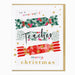 Christmas card with candy cane design and text 'to a wonderful teacher, merry christmas' on a white background.