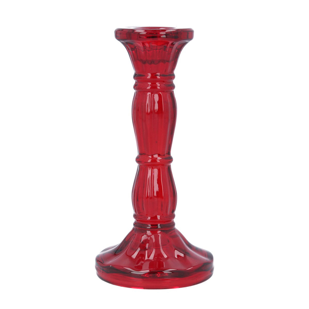 Gisela Graham Glass Candlestick - Red Moulded