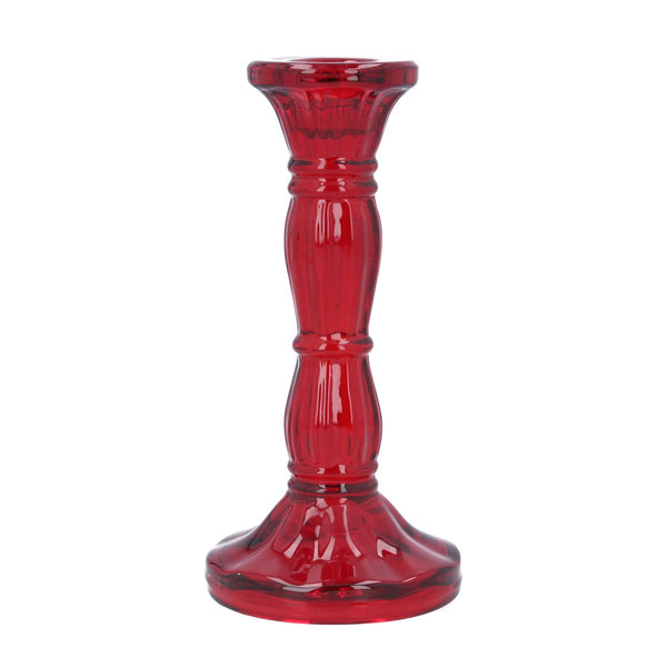 Gisela Graham Glass Candlestick - Red Moulded