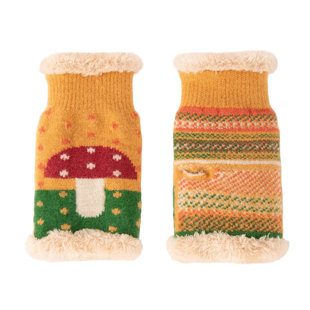 Powder Ladies Toadstool Wrist Warmers - Mustard