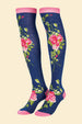 Powder Floral Vines Long Socks - Navy