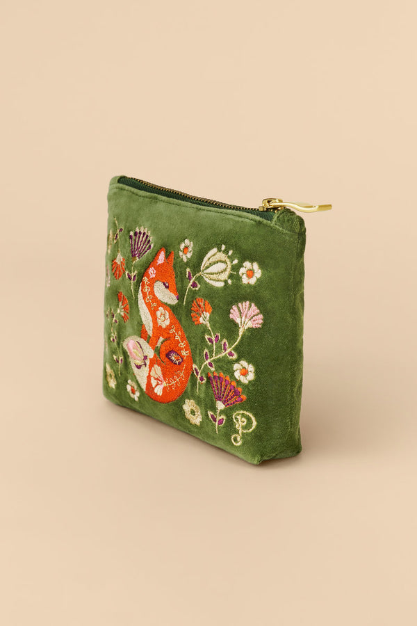 Powder Velvet Embroidered Mini Pouch - Scandinavian Fox