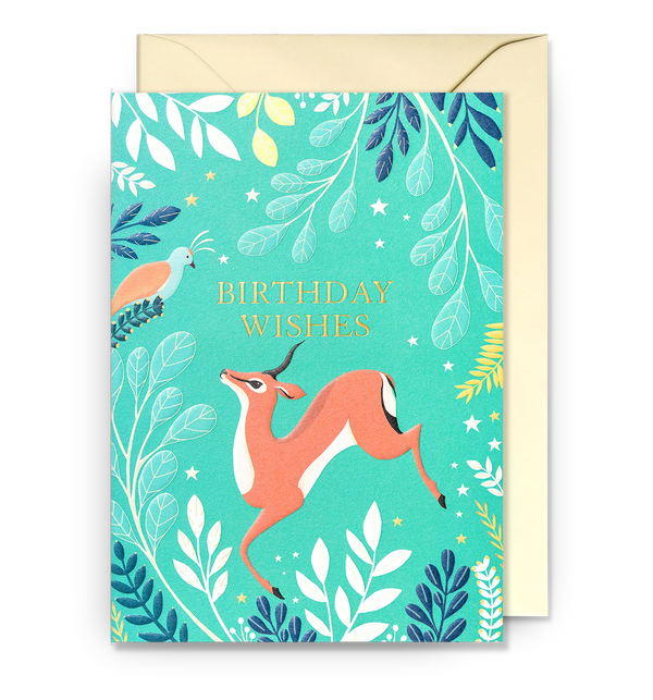 Lagom Design Galloping Gazelle Birthday Wishes Greeting Card