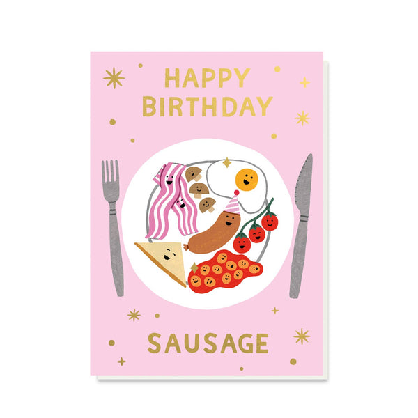 Stormy Knight Birthday Sausage Card, Luxury Gold Foil Card