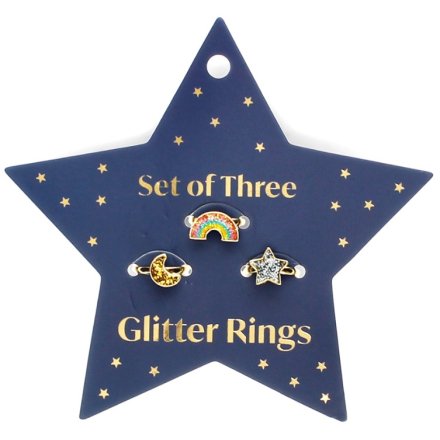 Set of 3 Glitter rings on star card