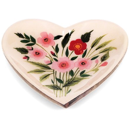 Wood Heart Flower Trinket Dish, 11cm