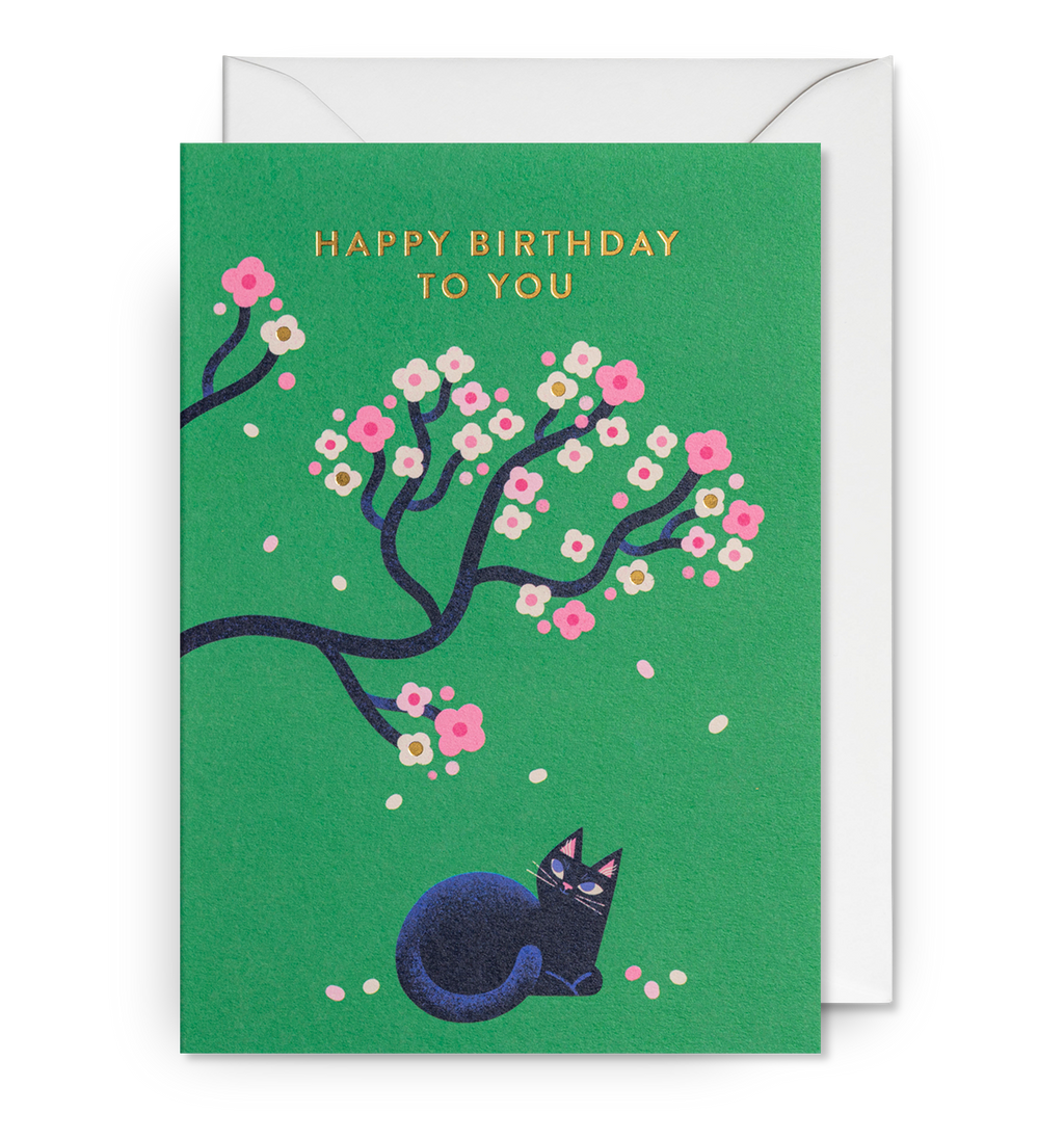 Lagom Design Happy Birthday to You Blossom Tree Cat Greeting Card