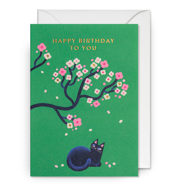 Lagom Design Happy Birthday to You Blossom Tree Cat Greeting Card