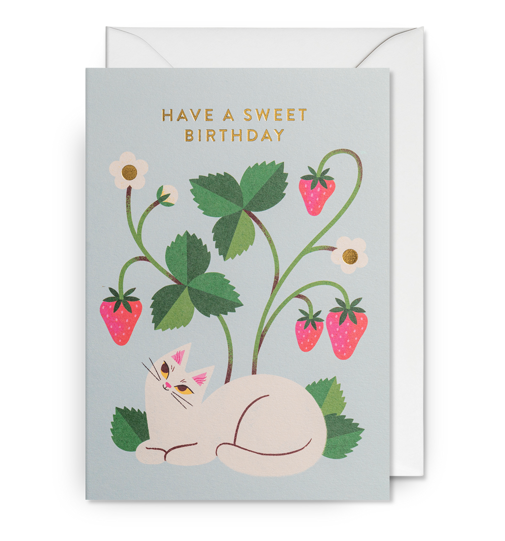 Lagom Design Have a Sweet Birthday Strawberry Cat Greeting Card