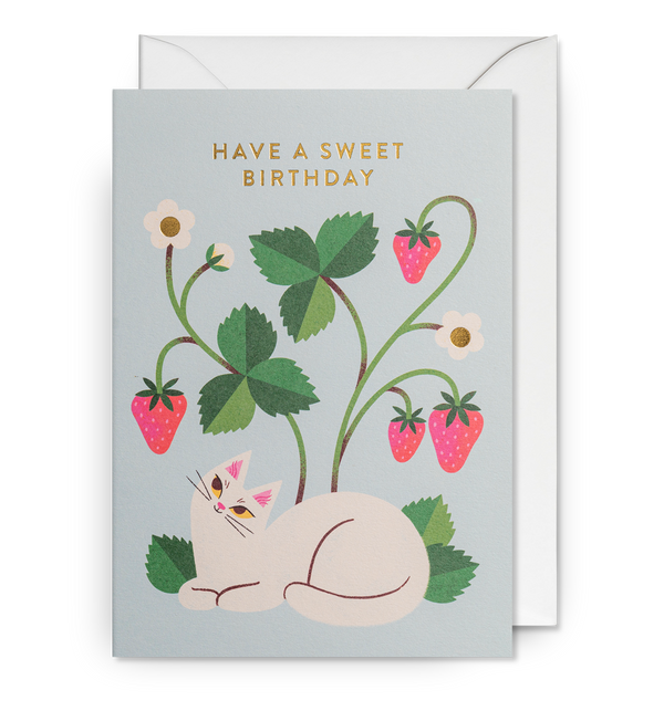 Lagom Design Have a Sweet Birthday Strawberry Cat Greeting Card