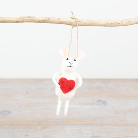 White Felt Heart Mouse