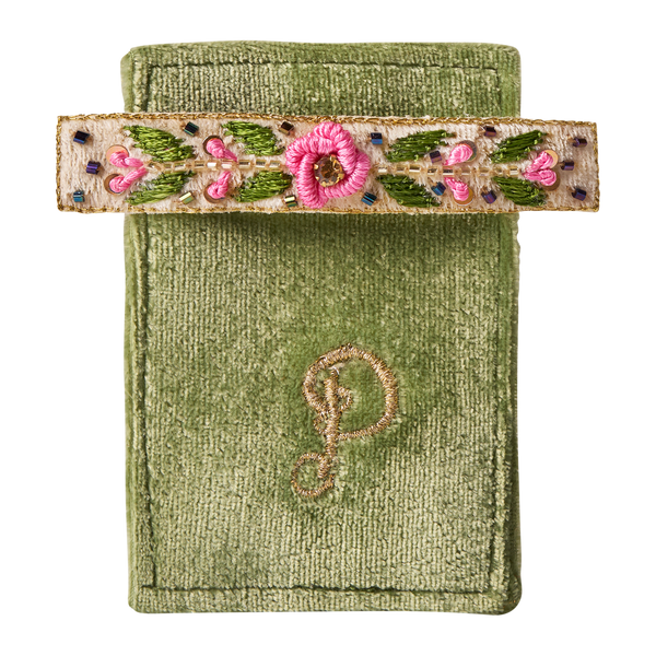 Powder Embroidered Hair Bars - Mint Floral Vine