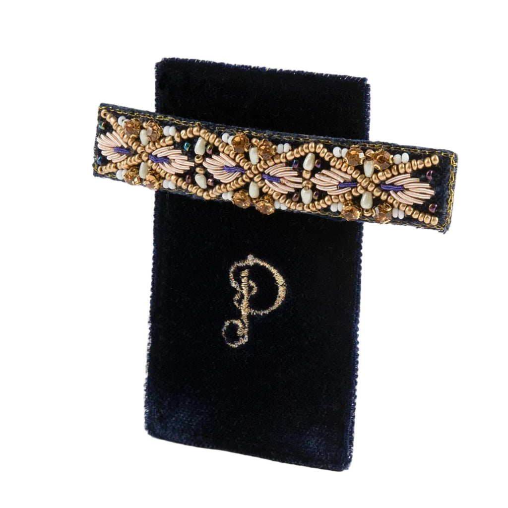Powder Embroidered Hair Bars - Midnight Pearl, Navy