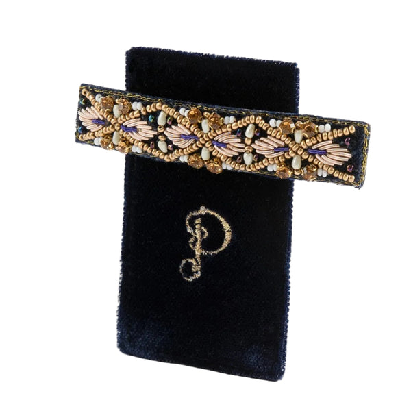 Powder Embroidered Hair Bars - Midnight Pearl, Navy