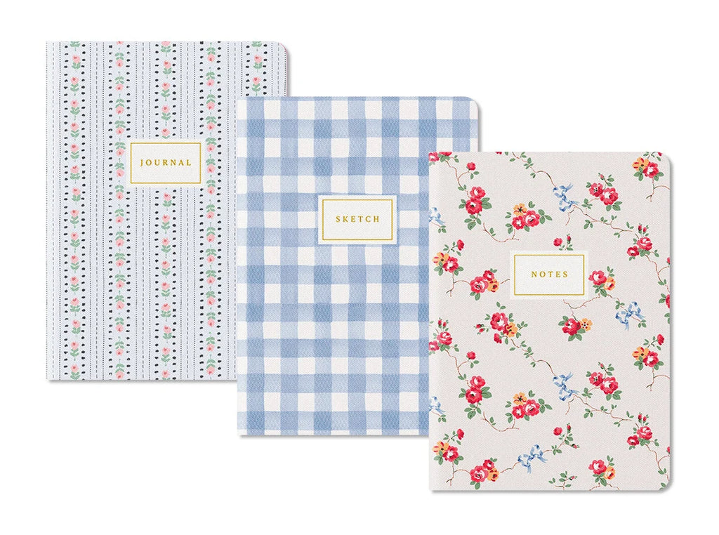 Ohh Deer Cath Kidston Blue Floral & Check - 3x Stitched B6 Notebook Set