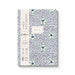A lined notebook with a white cover decorated with dark brown polka dots and delicate blue floral illustrations. The left side features a cream-colored paper band with the text 'LINED NOTEBOOK' and 'Cork Kitten' branding.