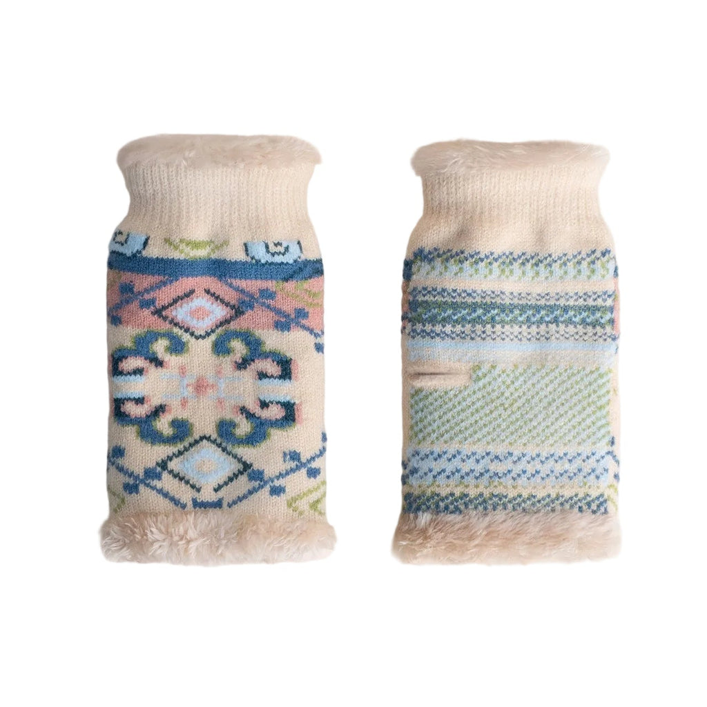 Pair of patterned socks on a white background