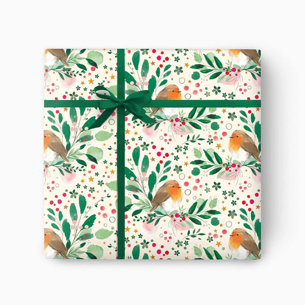 Whistlefish Garden Robins Christmas Wrapping Paper