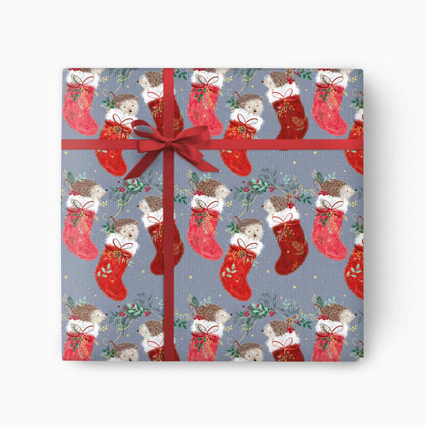 Whistlefish Hedgehog Stocking Christmas Wrapping Paper