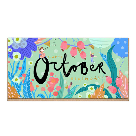 Whistlefish Bright Embossed October Birthday Card