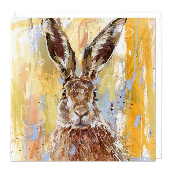 Whistlefish Hare on Orange Greetings Card