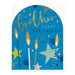 Birthday card for brother with blue background, gold candles, and stars.