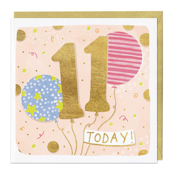 Whistlefish 11th Balloon Birthday Card