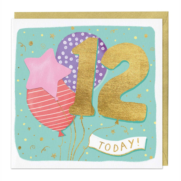 Whistlefish 12th Balloon Birthday Card