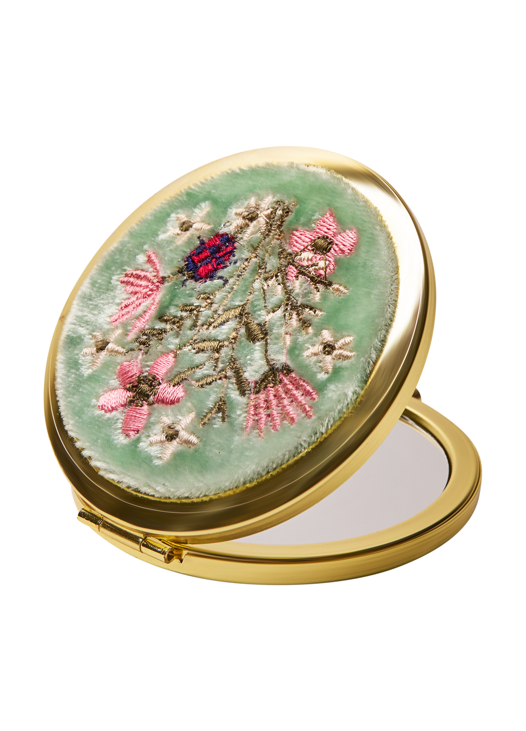Powder Embroidered Mirror - Aqua Bouquet